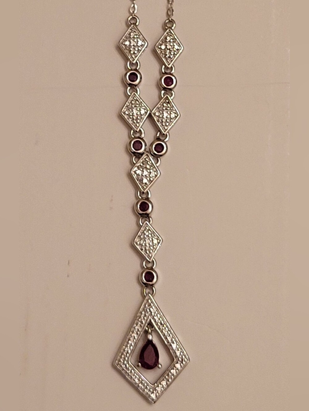 Elegant Art Deco Inspired Natural Ruby & Sterling Silver Y-Necklace - Picture 3 of 9